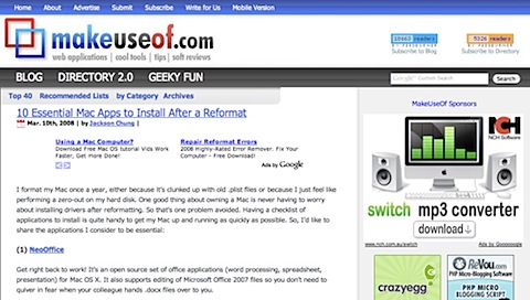 200808070029 Tidenes kilde liste over gratisprogrammer for Mac hovedsaker