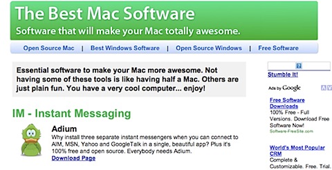 200808070049 Tidenes kilde liste over gratisprogrammer for Mac hovedsaker