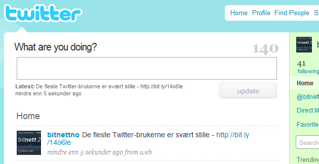De fleste på Twitter er nesten helt stille, ifølge ny rapport. Ovenfor ser du Bitnetts Twitterside.