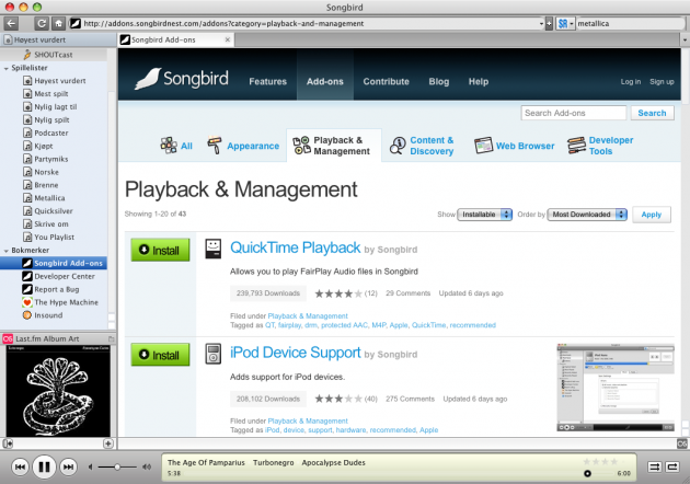 songbird addons 630x442 Songbird har blitt voksen   Erstatter for iTunes? programvare