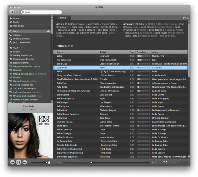 Enkelt grensesnitt i Spotify